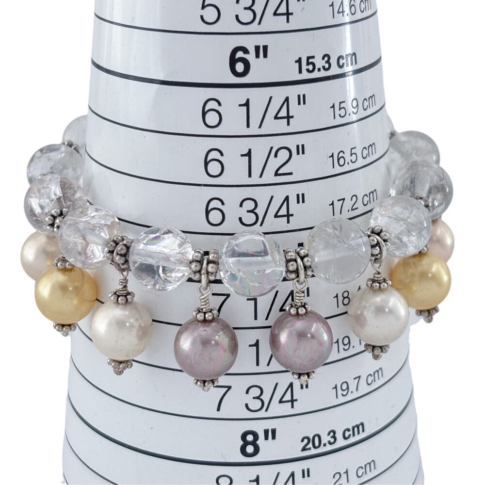 Vintage Sterling Silver 925 Quartz Imitation Pearl Bracelet 7.5" - Picture 8 of 9